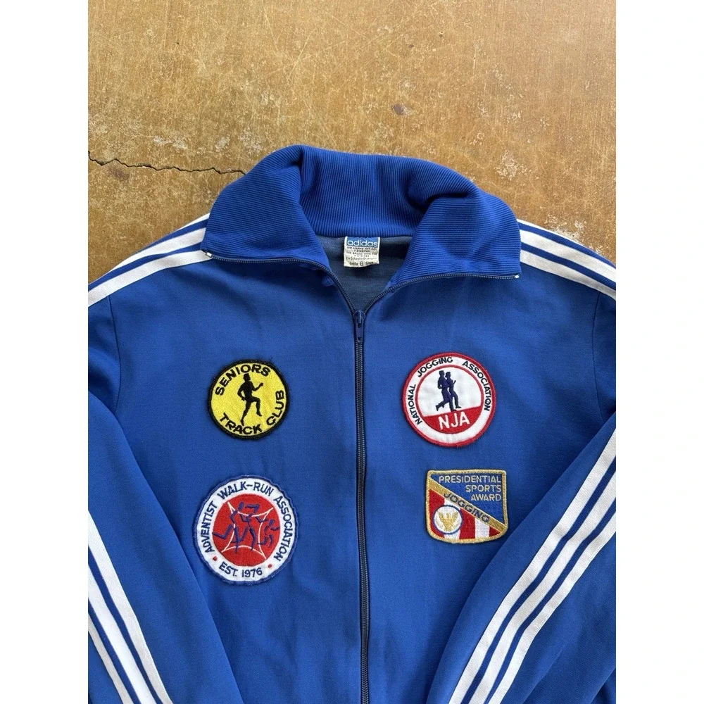 VTG 70s Adidas Trefoil Zip Up Nylon Track Jacket Running Club Patches Germany (L